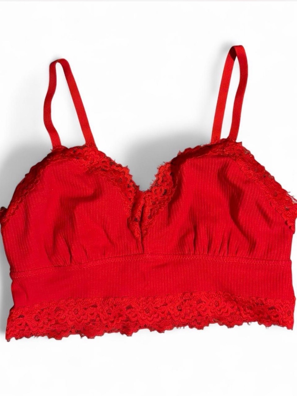 aerie Ribbed Lace Bralette Red US Sz S